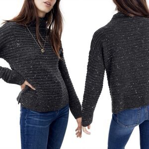 Madewell Belmont Donegal Mock Neck Sweater Black Gray Speckled Women’s M Indie